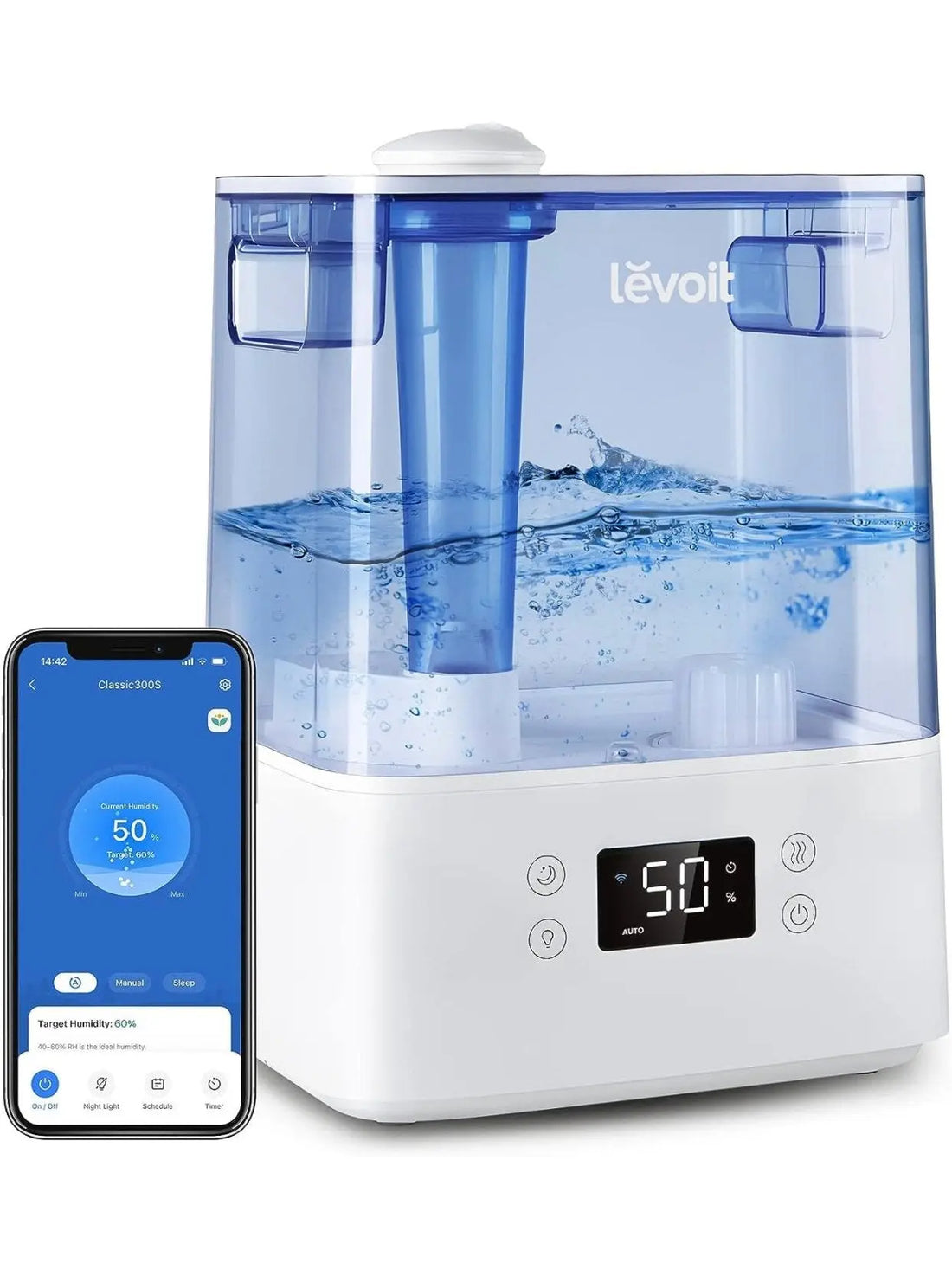 LEVOIT Classic300S Ultrasonic Smart Top Fill Humidifier, Extra Large 6L Tank for Whole Family, APP & Voice Control, Essential Oil Diffuser, Humidity Setting with Sensor, Quiet Sleep Mode, Night Light