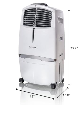 Honeywell Indoor Portable Evaporative Air Cooler for Living Room, Basement, Office, Play Area, 115V, Rooms Up to 320 Sq. Ft., 525 CFM, with Ice Compartment, Remote, Fan, and Humidifier, White ANM Liquidation