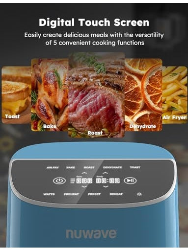 Nuwave Brio Plus 8 Qt Air Fryer, PFAS Free, New & Improved, Digital Touch Screen, Cool White Display, 50°F~400°F in Precise 5°, 5 Cook Functions, 100 Presets & 50 Memory, 3 Wattages 700, 1500, 1800 ANM Liquidation