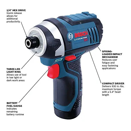 BOSCH CLPK22-120 12V Max Cordless 2-Tool 3/8 in. Drill/Driver and 1/4 in. Impact Driver Combo Kit with 2 Batteries, Charger and Case,Blue - ANM Liquidation