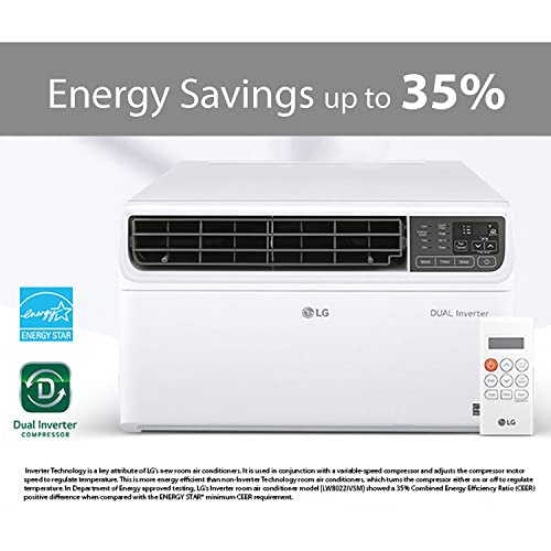 LG 18,000 BTU DUAL Inverter Smart Window Air Conditioner, 230V, Cools 1,000 Sq. Ft. for Bedroom, Living Room, Apartment, Ultra Quiet Operation, ENERGY STAR®, with LG ThinQ, Amazon Alexa & Hey Google ANM Liquidation