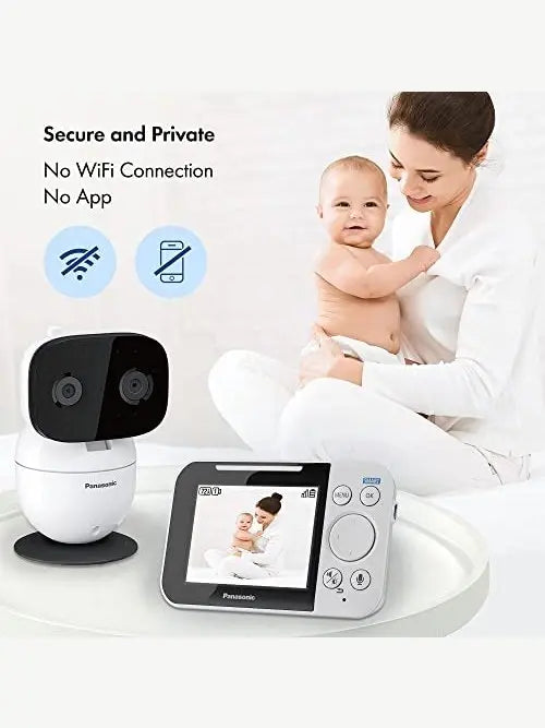 Panasonic Baby Monitor with Camera and Audio, 3.5” Color Video, Extra Long Range, Secure Connection, 2-Way Talk, Soothing Sounds, Remote Pan, Tilt, Zoom - 1 Camera - KX-HN4101W White