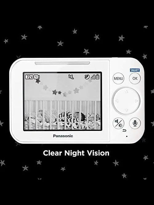 Panasonic Baby Monitor with Camera and Audio, 3.5” Color Video, Extra Long Range, Secure Connection, 2-Way Talk, Soothing Sounds, Remote Pan, Tilt, Zoom - 1 Camera - KX-HN4101W White