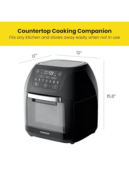 CHEFMAN Multifunctional Digital Air Fryer+ Rotisserie, Dehydrator, Convection Oven, 17 Touch Screen Presets Fry, Roast, Dehydrate, Bake, XL 10L Family Size, Auto Shutoff, Large Easy-View Window, Black ANM Liquidation