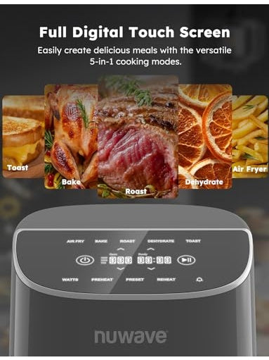 Nuwave Brio Plus 8 Qt Air Fryer, PFAS Free, New & Improved, Digital Touch Screen, Cool White Display, 50°F~400°F in Precise 5°, 5 Cook Functions, 100 Presets & 50 Memory, 3 Wattages 700, 1500, 1800 ANM Liquidation