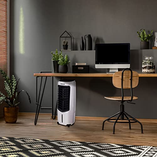 Honeywell 2.6 Gallon Indoor Portable Evaporative Air Cooler for Garage, Basement, Attic, 115V, for up to 120 Sq. Ft. with Remote, Quiet, Low Energy, Compact, White ANM Liquidation