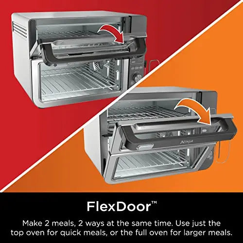 Ninja DCT401 12-in-1 Double Oven with FlexDoor, FlavorSeal & Smart Finish, Rapid Top Convection and Air Fry Bottom , Bake, Roast, Toast, Air Fry, Pizza and More, Stainless Steel - ANM Liquidation