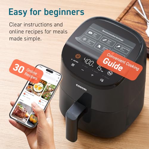 "COSORI Air Fryer, Small 4-in-1 AirFryer Perfect for Simple Meals, Snacks and Easy to Reheat Leftover to Crispy, 2.1Qt Capacity, 97% Less Oil, 30 In-App Recipes, Nonstick & Dishwasher Safe Basket" - ANM Liquidation