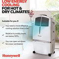 Honeywell Indoor Portable Evaporative Air Cooler for Living Room, Basement, Office, Play Area, 115V, Rooms Up to 320 Sq. Ft., 525 CFM, with Ice Compartment, Remote, Fan, and Humidifier, White ANM Liquidation