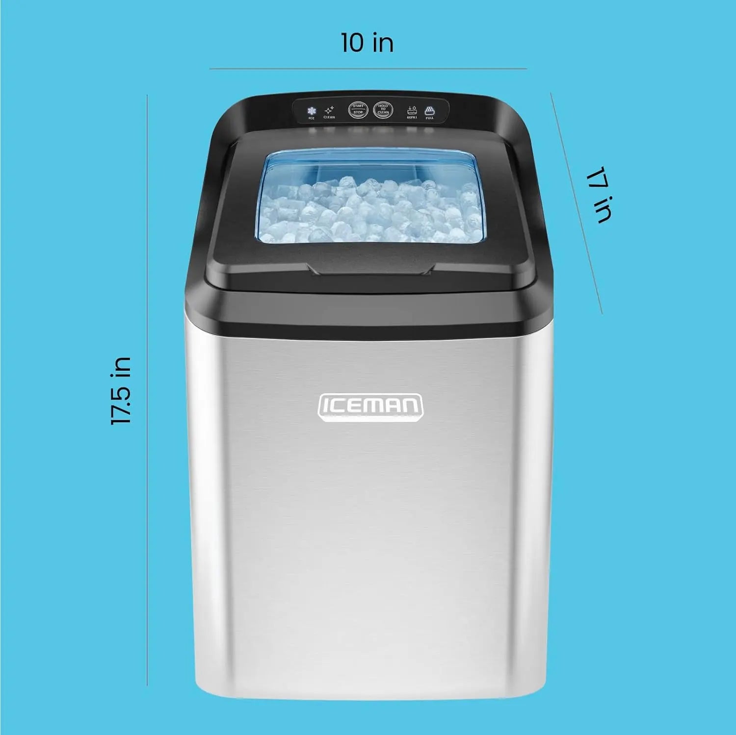 Iceman Countertop Nugget Ice Maker – Pebble Ice Machine, Soft Chewable Pellets in 20 Min, 26Lbs/24H, 3lb. Capacity, Waterline-Compatible, Self-Cleaning, Stainless-Steel + Scoop - ANM Liquidation