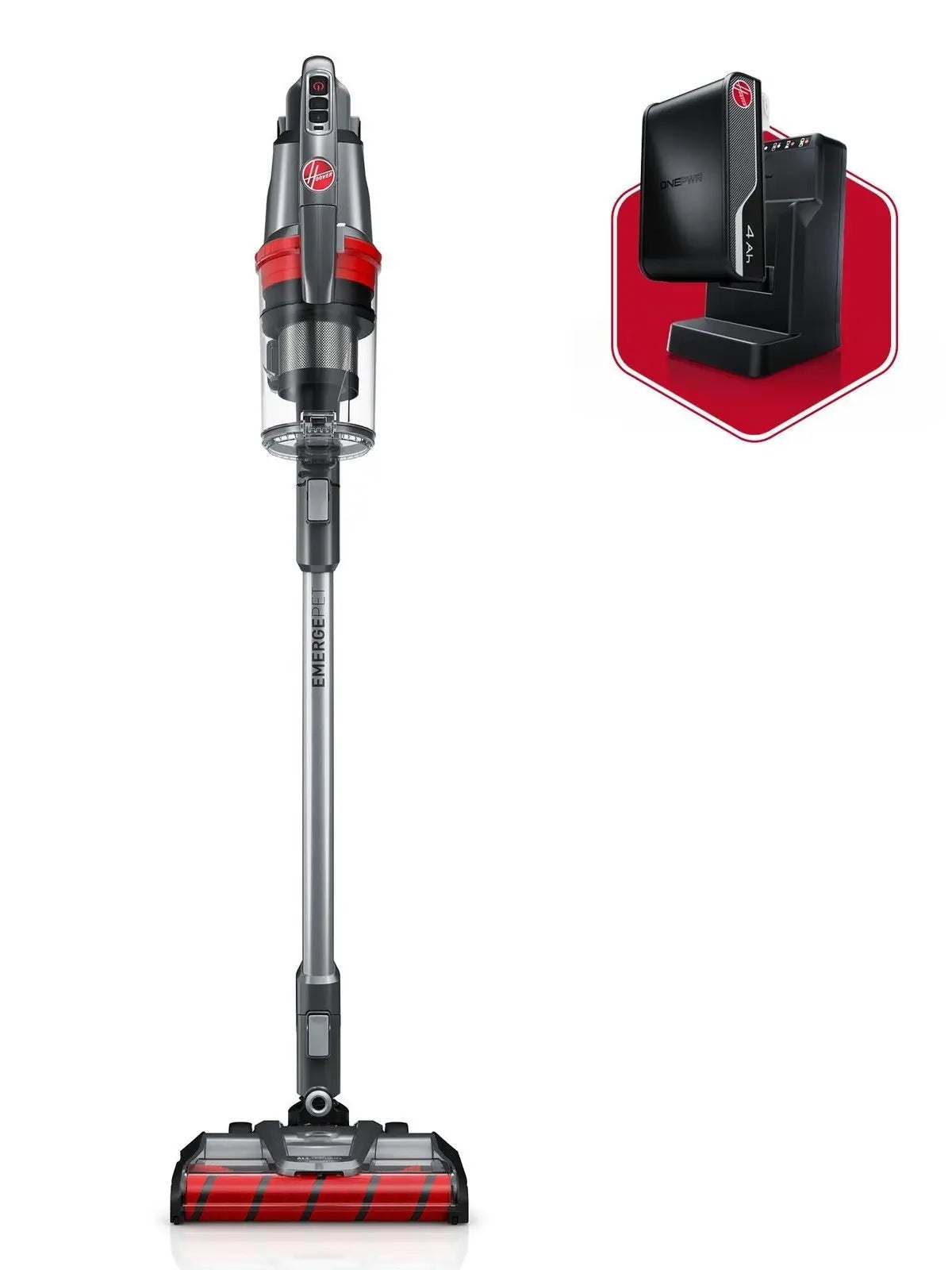 Hoover ONEPWR WindTunnel Emerge Pet Cordless Lightweight Stick Vacuum with All-Terrain Dual Brush Roll Nozzle, BH53602V, Silver