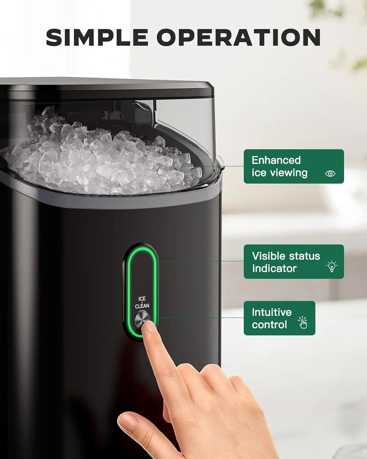 Silonn Nugget Ice Maker Countertop, Pebble Ice Maker with Soft Chewable Ice, One-Click Operation Ice Machine with Self-Cleaning, 33lbs/24H for Home,Kitchen,Office - ANM Liquidation