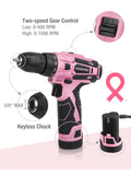 WORKPRO Pink Cordless Drill Driver Set, 12V Electric Screwdriver Driver Tool Kit, 3/8