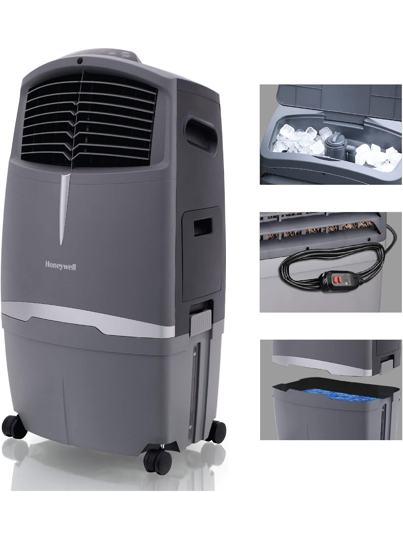 Honeywell 525 CFM Outdoor Portable Evaporative Swamp Cooler for BBQ Area, Patio, Garage, and Backyard, 115V, Evaporative Air Cooler with Fan and Remote Control, Gray ANM Liquidation