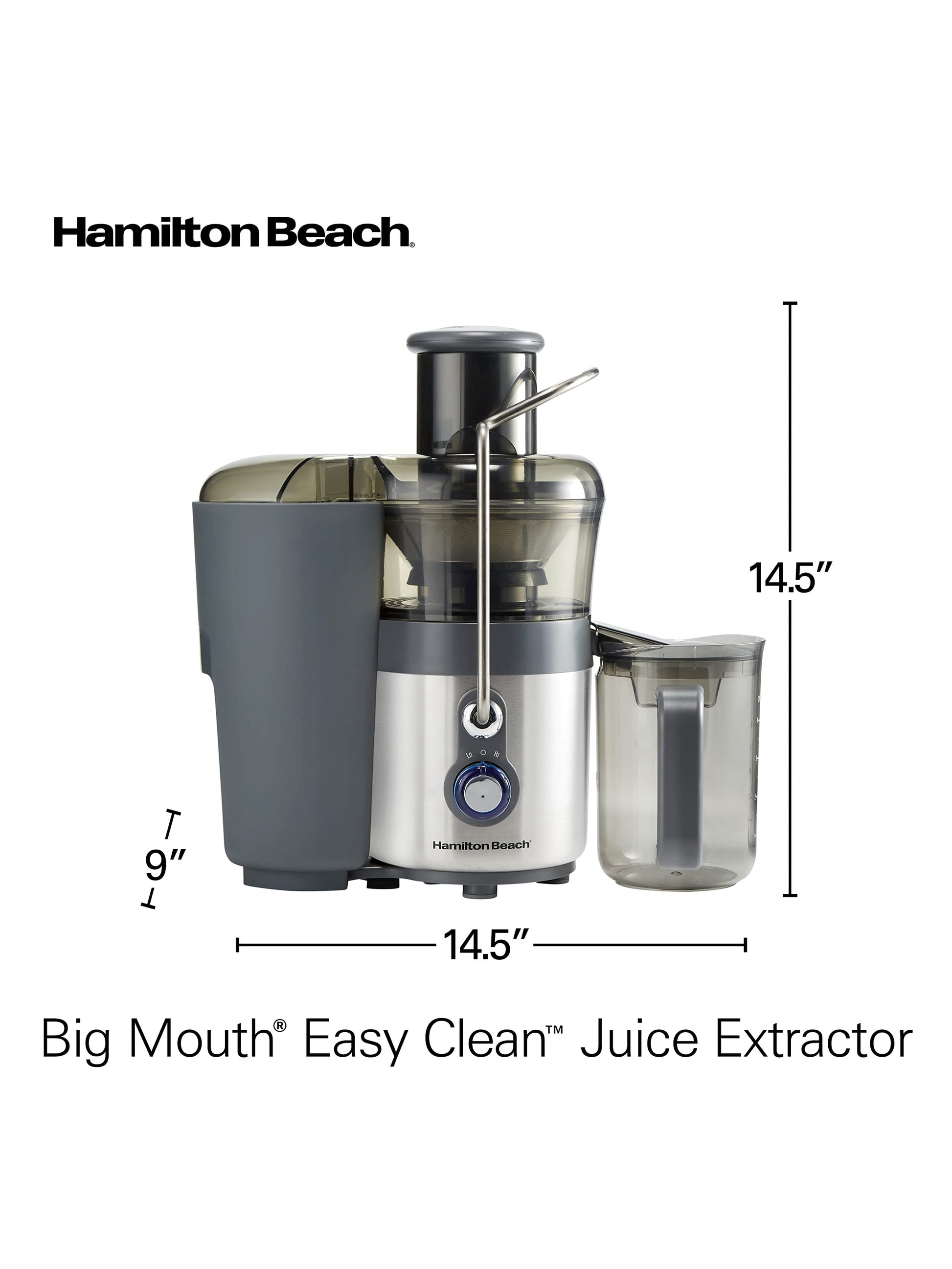 Hamilton Beach Juicer Machine, Centrifugal Extractor, Big Mouth 3" Feed Chute, Easy Clean, 2-Speeds, 40 oz. BPA Free Pitcher, 850 Watt Motor, Silver ANM Liquidation