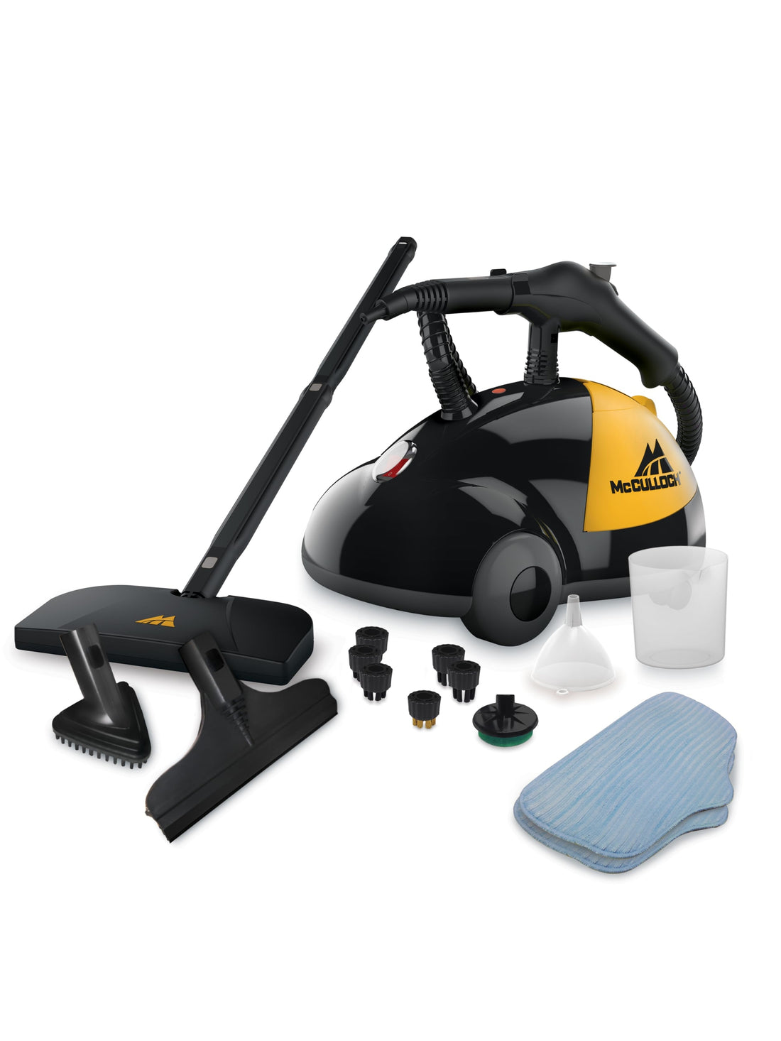 McCulloch MC1275 Heavy-Duty Steam Cleaner with 18 Accessories, Extra-Long Power Cord, Chemical-Free Pressurized Cleaning for Most Floors, Counters, Appliances, Windows, Autos, and More, Yellow/Grey ANM Liquidation