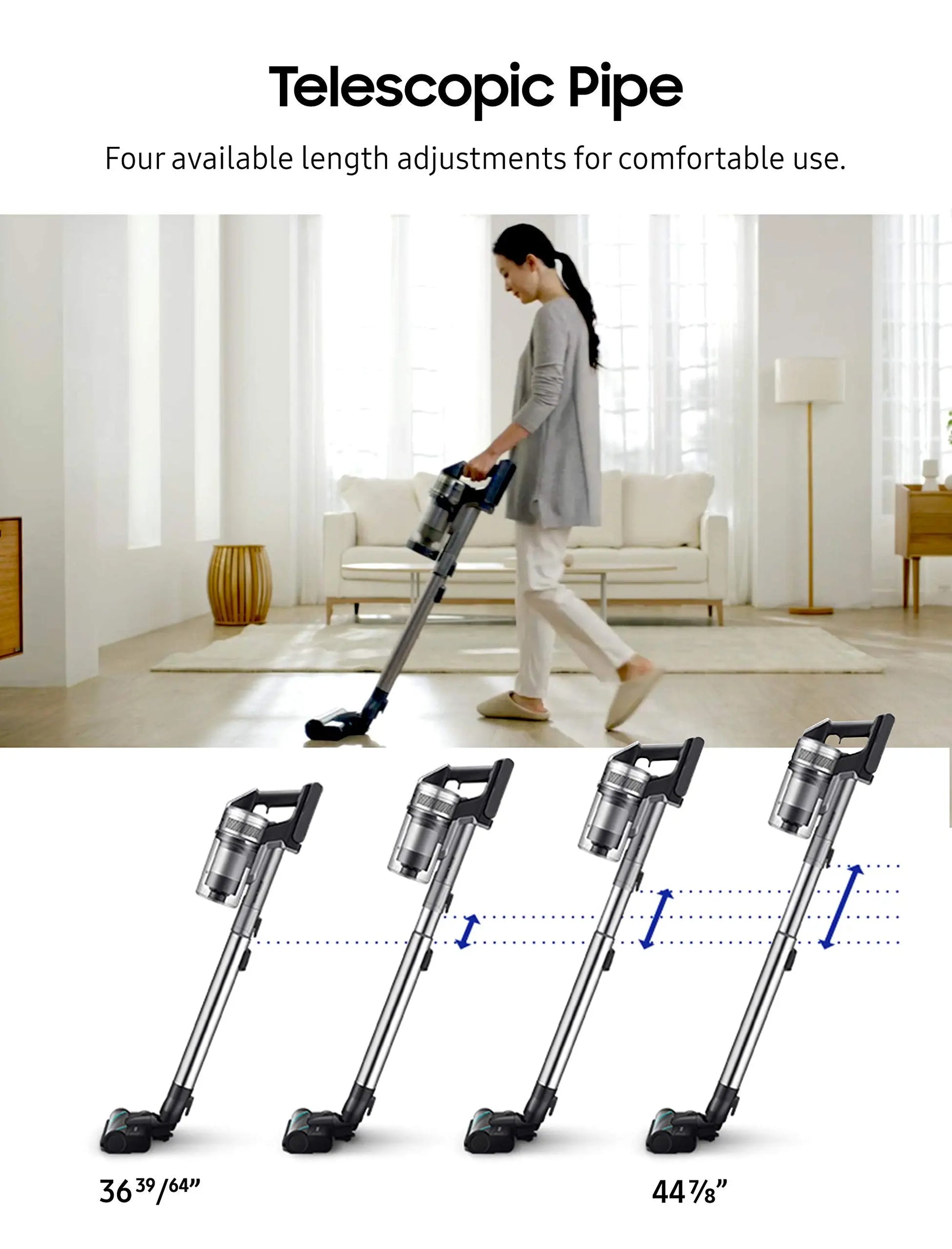 Samsung Jet 90 Cordless Stick Vacuum Long Lasting Battery and 200 Air Watt Suction Power, Complete with Telescopic Pipe, Titan Silver - ANM Liquidation