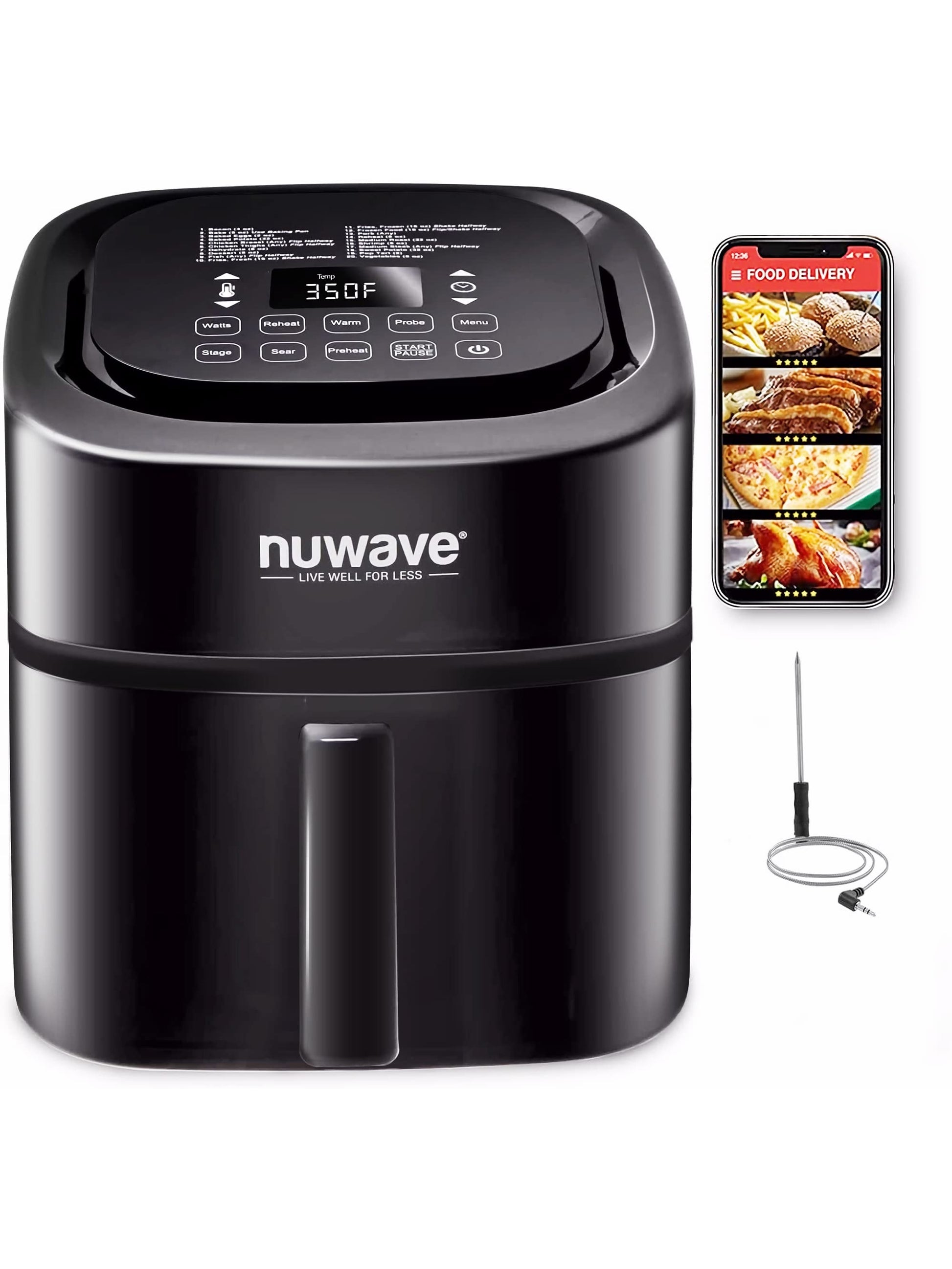 Nuwave Brio Plus 8 Qt Air Fryer, PFAS Free, New & Improved, Digital Touch Screen, Cool White Display, 50°F~400°F in Precise 5°, 5 Cook Functions, 100 Presets & 50 Memory, 3 Wattages 700, 1500, 1800 ANM Liquidation