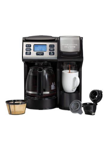 Hamilton Beach 49915 FlexBrew Trio 2-Way Coffee Maker, Compatible with K-Cup Pods or Grounds, Single Serve & Full 12c Pot, Permanent Gold-Tone Filter, Fast Brewing, Black & Silver - ANM Liquidation