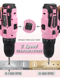 WORKPRO Pink Cordless Drill Driver Set, 12V Electric Screwdriver Driver Tool Kit, 3/8