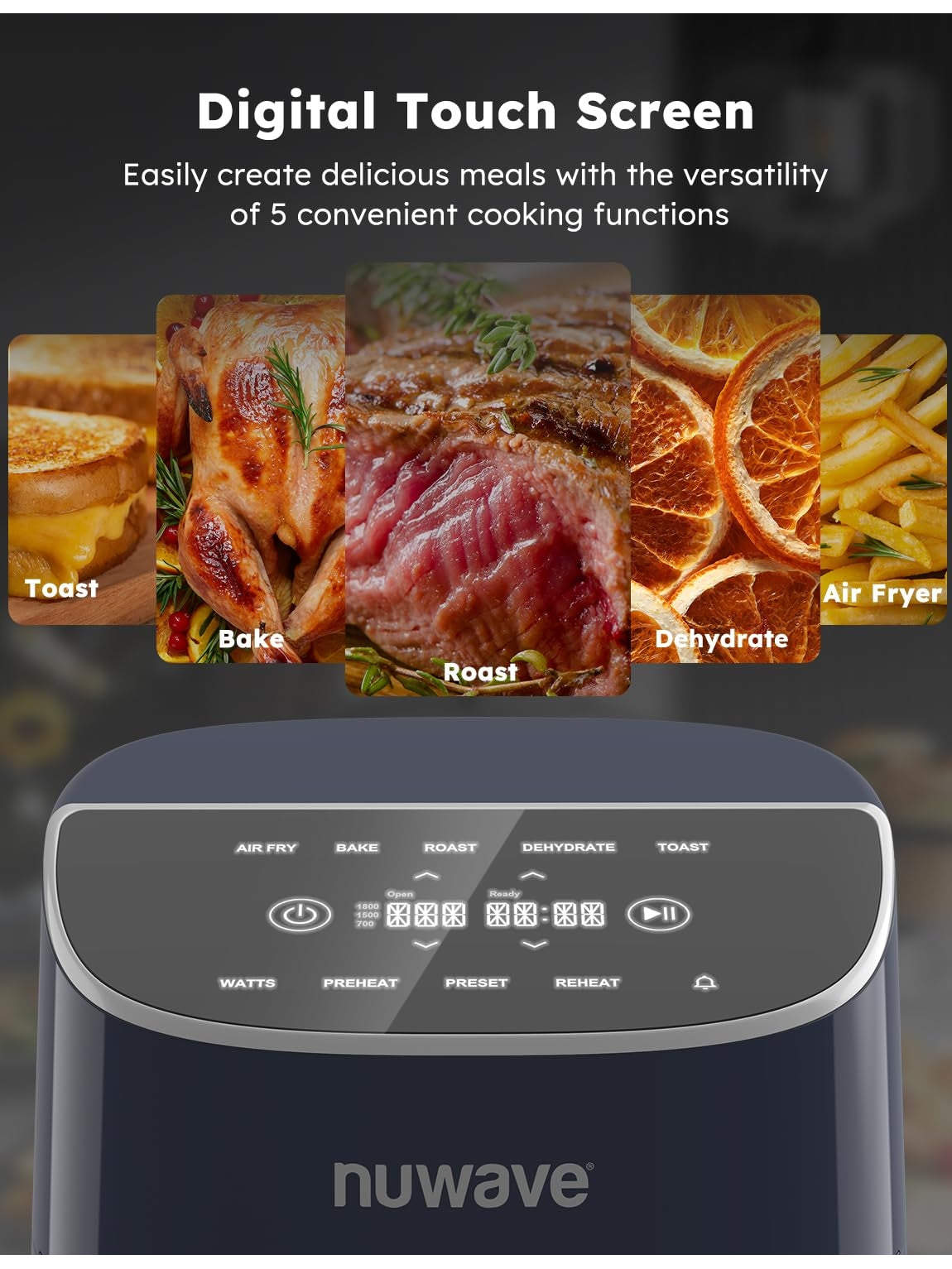 Nuwave Brio Plus 8 Qt Air Fryer, PFAS Free, New & Improved, Digital Touch Screen, Cool White Display, 50°F~400°F in Precise 5°, 5 Cook Functions, 100 Presets & 50 Memory, 3 Wattages 700, 1500, 1800 ANM Liquidation