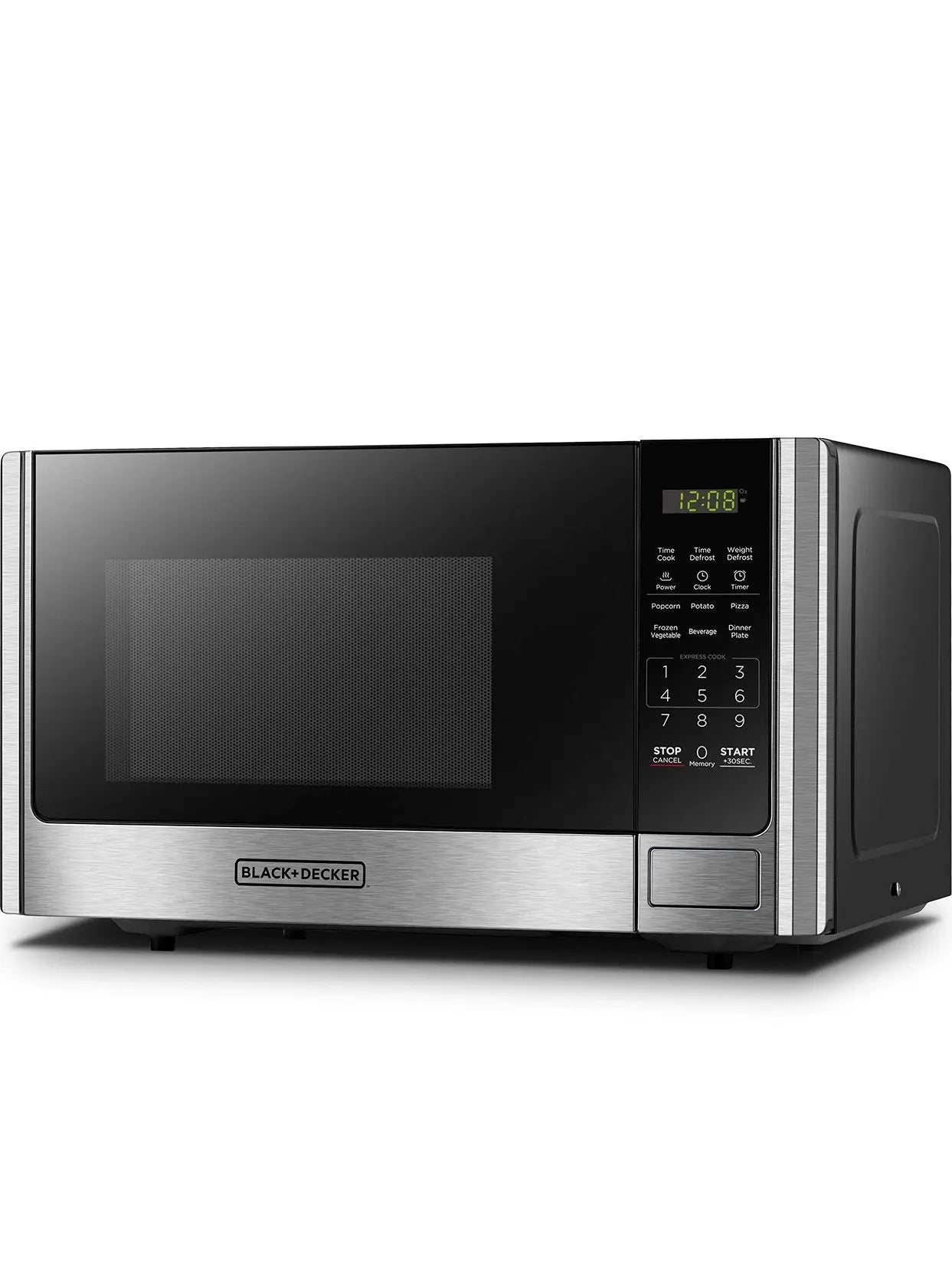 BLACK+DECKER Digital Microwave Oven with Turntable Push-Button Door, Child Safety Lock, Stainless Steel, 0.9 Cu Ft