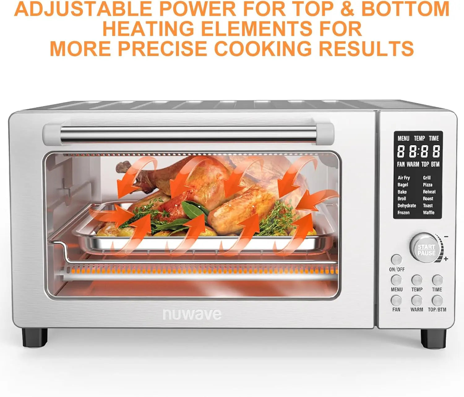 Nuwave Bravo 12-in-1 Air Fryer Toaster Oven Combo, Airfryer Convection Oven Countertop, 1800 Watts, 21-Qt Capacity, 50°-450°F Temp Controls, 65 Recipes & 4 Accessories, Silver- Stainless Steel - ANM Liquidation