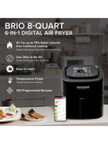 Nuwave Brio Plus 8 Qt Air Fryer, PFAS Free, New & Improved, Digital Touch Screen, Cool White Display, 50°F~400°F in Precise 5°, 5 Cook Functions, 100 Presets & 50 Memory, 3 Wattages 700, 1500, 1800 ANM Liquidation