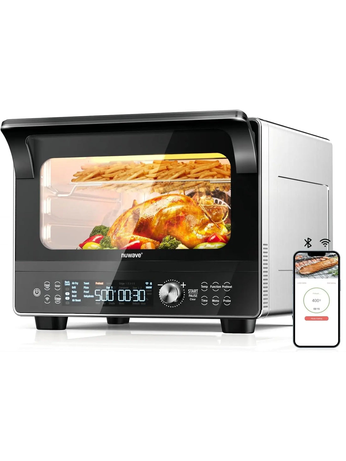 Nuwave TODD ENGLISH iQ360 Digital Smart Oven, 20-in-1 Convection Infrared Grill Griddle Combo, 34-Qt Mega Capacity, 1800 Watts, Adjustable Triple Surround Heat Zones, Smart Thermometer, WIFI Enabled - ANM Liquidation