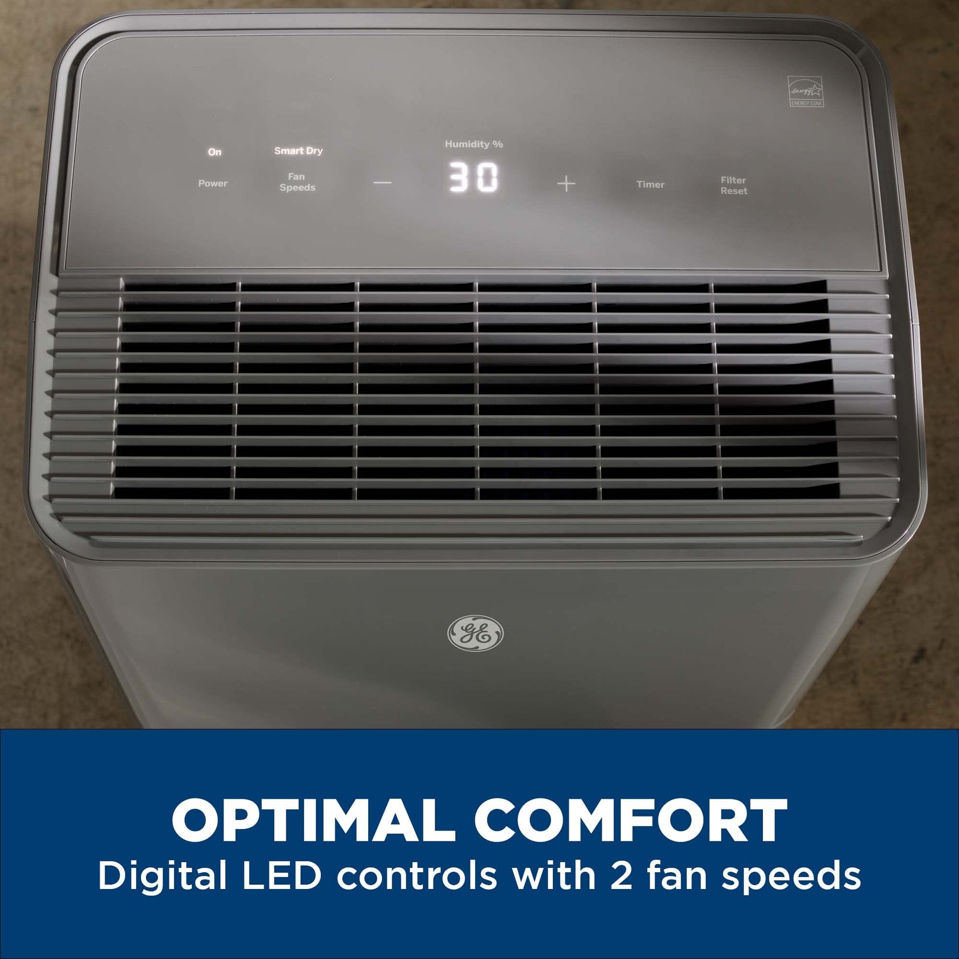 GE Energy Star Portable Dehumidifier for Basement, Bedroom, Bathroom, Garage or Large Rooms up to 4500 Sq Ft, 50 Pint with Removable Bucket and Continuous Drain Connect for Auto or Manual Drainage ANM Liquidation