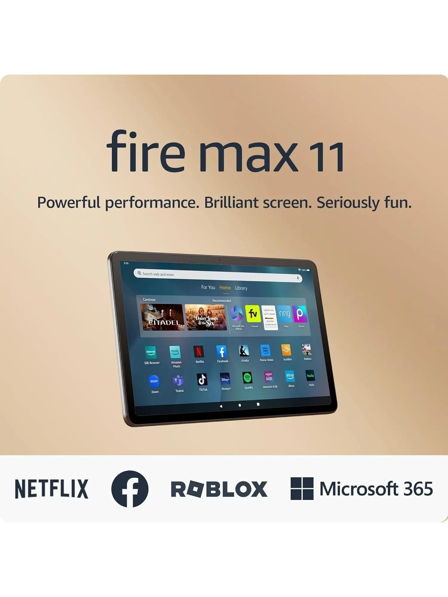 Amazon Fire Max 11 tablet, vivid 11” display, all-in-one for streaming, reading, and gaming, 14-hour battery life, optional stylus and keyboard, 128 GB, Gray, without lockscreen ads