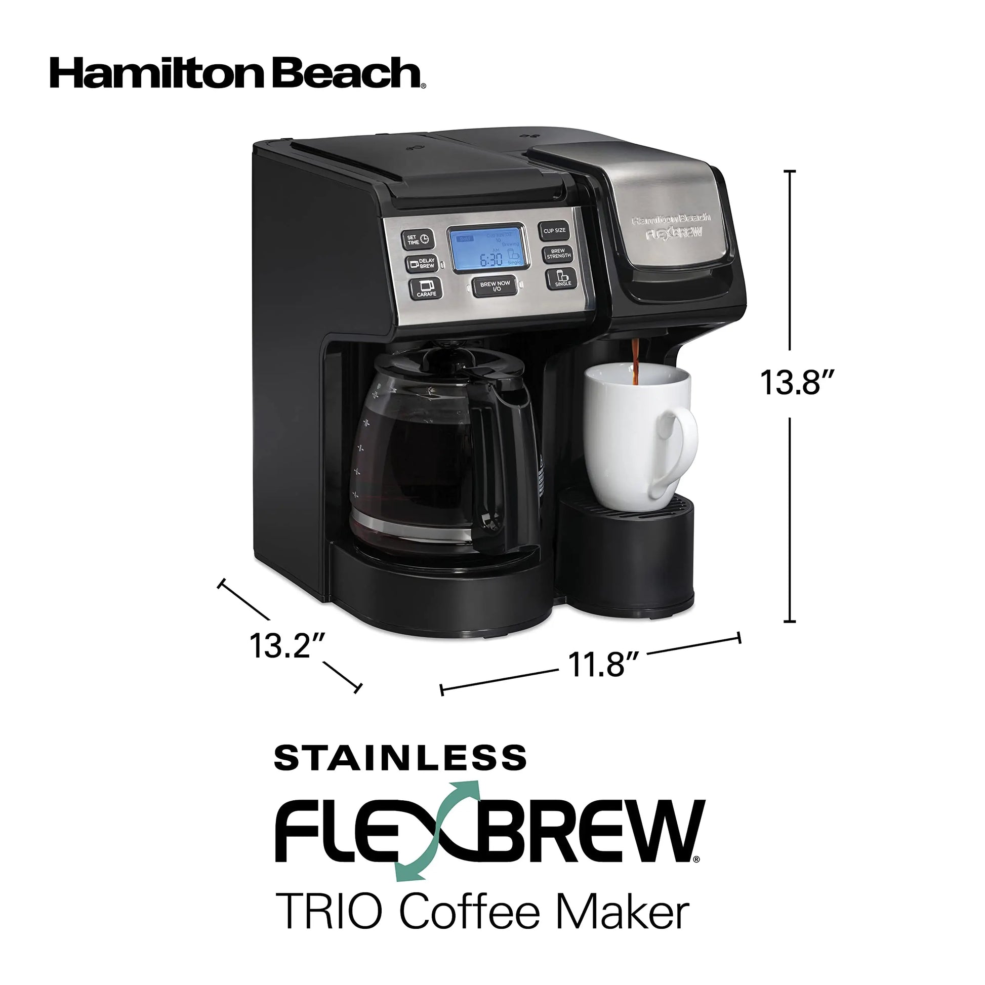 Hamilton Beach 49915 FlexBrew Trio 2-Way Coffee Maker, Compatible with K-Cup Pods or Grounds, Single Serve & Full 12c Pot, Permanent Gold-Tone Filter, Fast Brewing, Black & Silver - ANM Liquidation