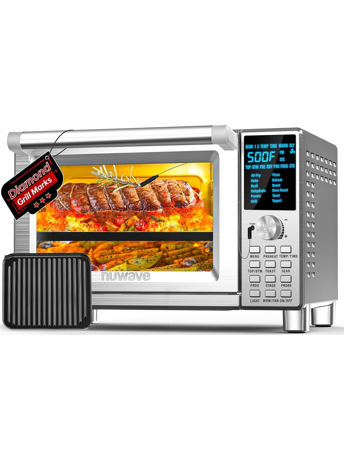 NUWAVE Bravo XL Air Fryer Convection Toaster Oven Countertop, 112-in-1 Smart Grill Combo with Original Flavors & Marks, Adjustable Heating Zones for Pizza, Roast, Bake, 50-500°F, Stainless Steel, 30QT - ANM Liquidation