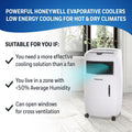 Honeywell 500 CFM Indoor Portable Evaporative Cooler for Bedroom, Living Room, Den, Covered Patio, and Garage, 120V, Swamp Cooler with Fan, Humidifier, Carbon Dust Filter & Remote Control, White ANM Liquidation