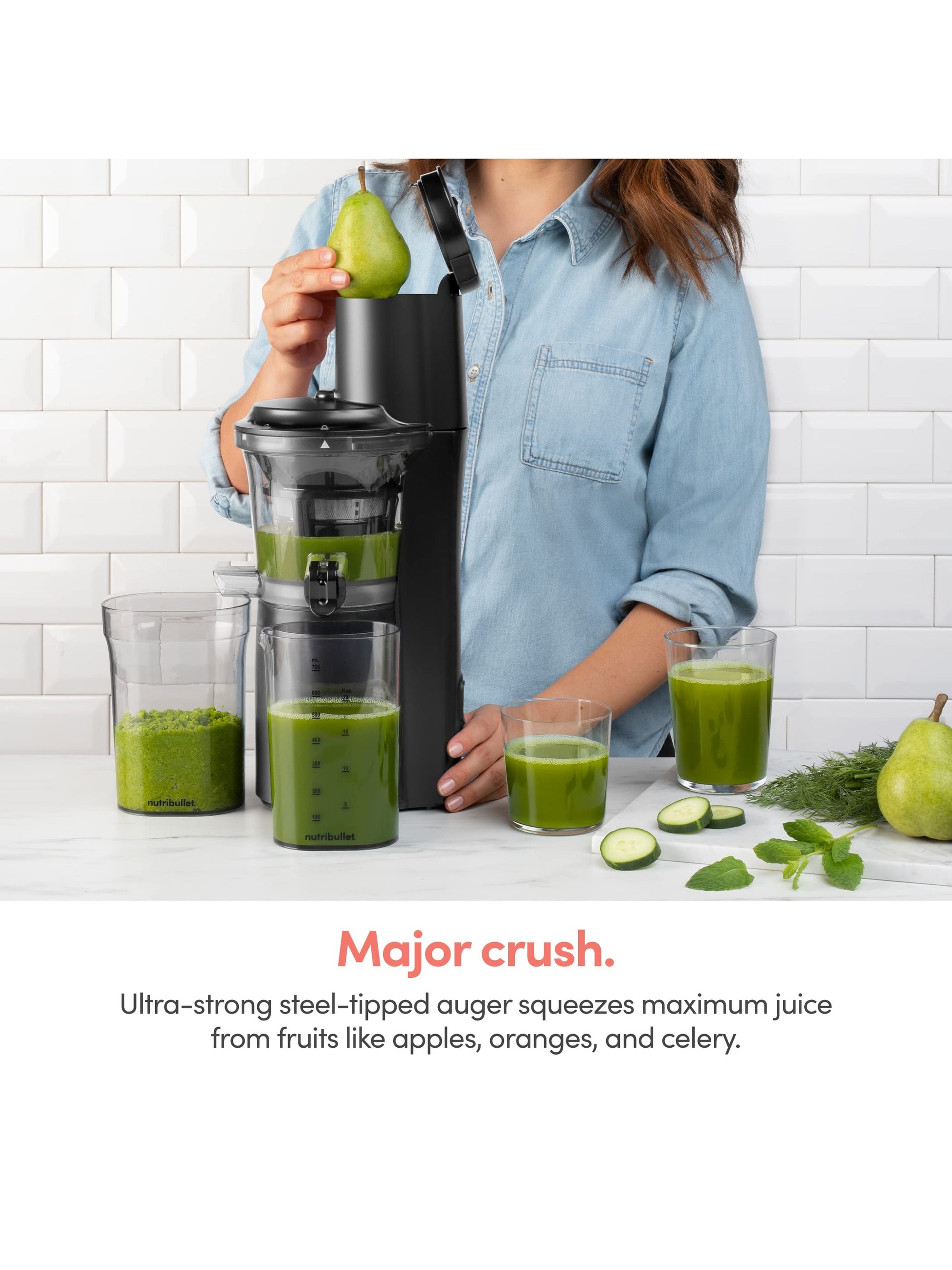 nutribullet Slow Juicer, Slow Masticating Juicer Machine, Easy to Clean, Quiet Motor & Reverse Function, BPA-Free, Cold Press Juicer with Brush, 150 Watts, Charcoal Black, NBJ50300, 24-oz ANM Liquidation