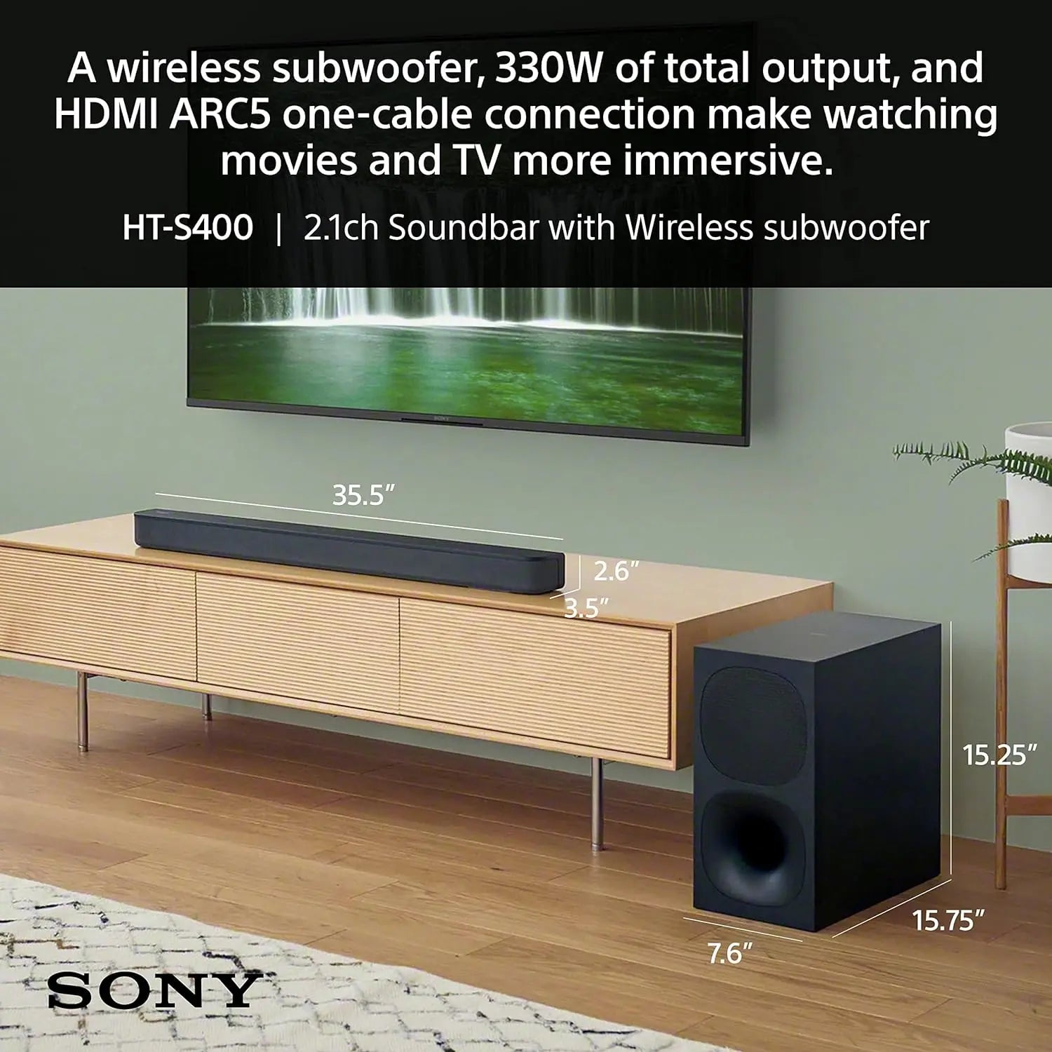 Sony HT-S400 2.1ch Soundbar with Powerful Wireless subwoofer, S-Force PRO Front Surround Sound, and Dolby Digital, Black - ANM Liquidation