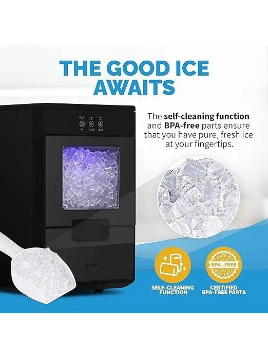 Newair 44 lbs. Nugget Countertop Ice Maker with Self-Cleaning Function, Refillable Water Tank, Perfect for Kitchens, Offices, Home Coffee Bars, and More