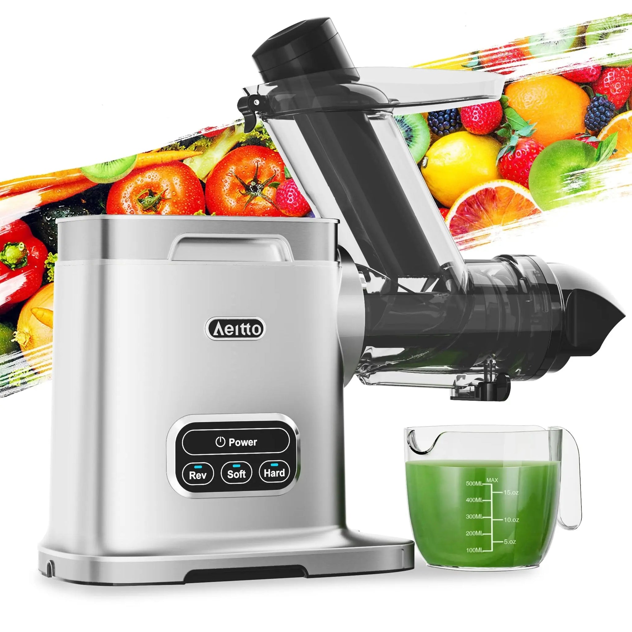 Aeitto Cold Press Juicer Machines, 3.6 Inch Wide Chute, Large Capacity, High Juice Yield, 2 Masticating Juicer Modes, Easy to Clean Slow Juicer for Vegetable and Fruit (Sliver) - ANM Liquidation