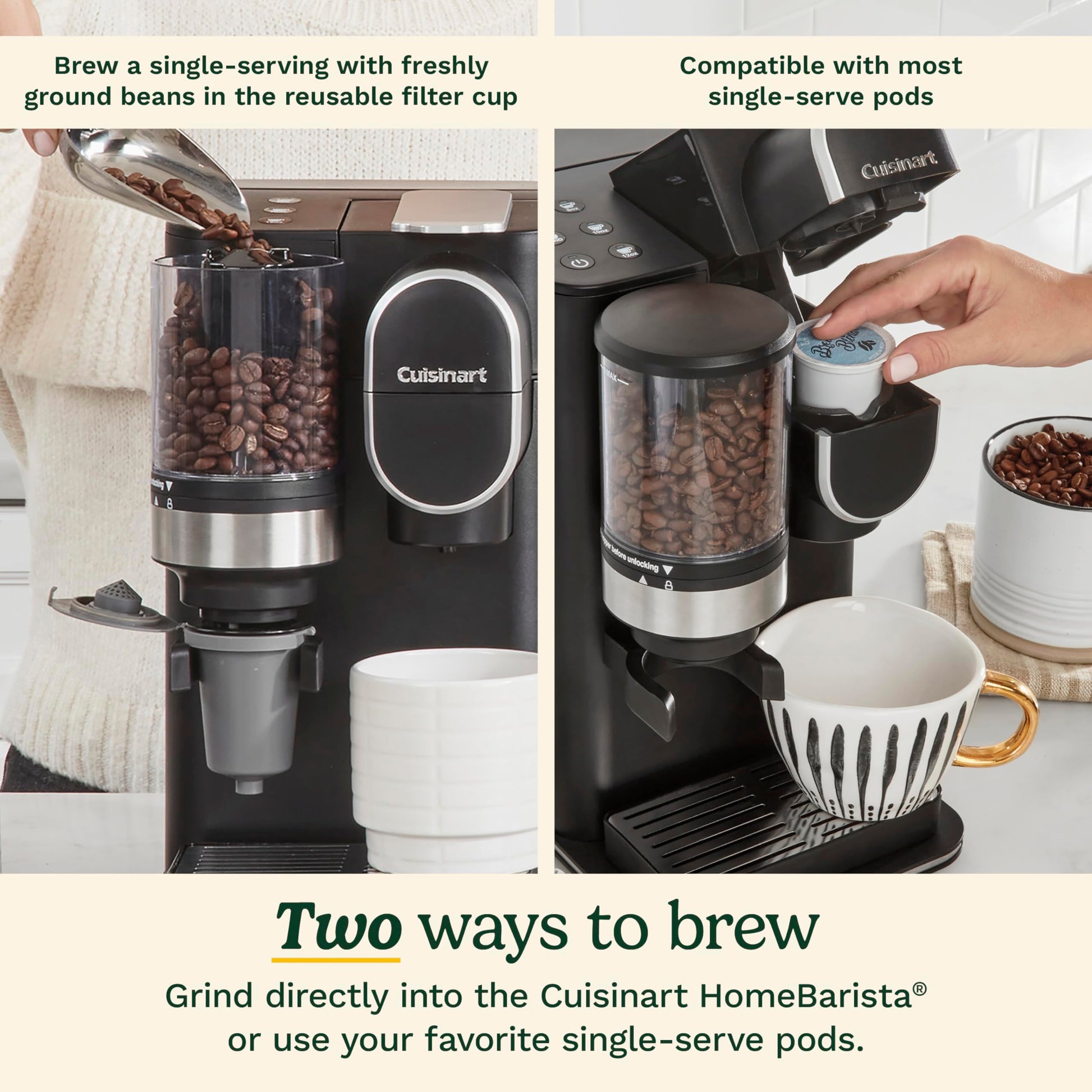 Cuisinart Single Serve Coffee Maker + Coffee Grinder, 48-Ounce Removable Reservoir, Black, DGB-2 - ANM Liquidation