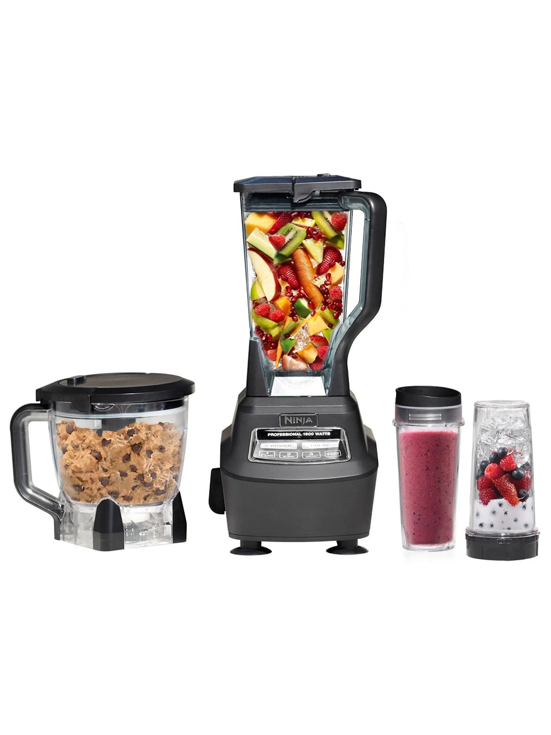 Ninja BL770 Mega Kitchen System, 1500W, 4 Functions for Smoothies, Processing, Dough, Drinks & More, with 72-oz.* Blender Pitcher, 64-oz. Processor Bowl, 2 16-oz. To-Go Cups & 2 Lids, Black