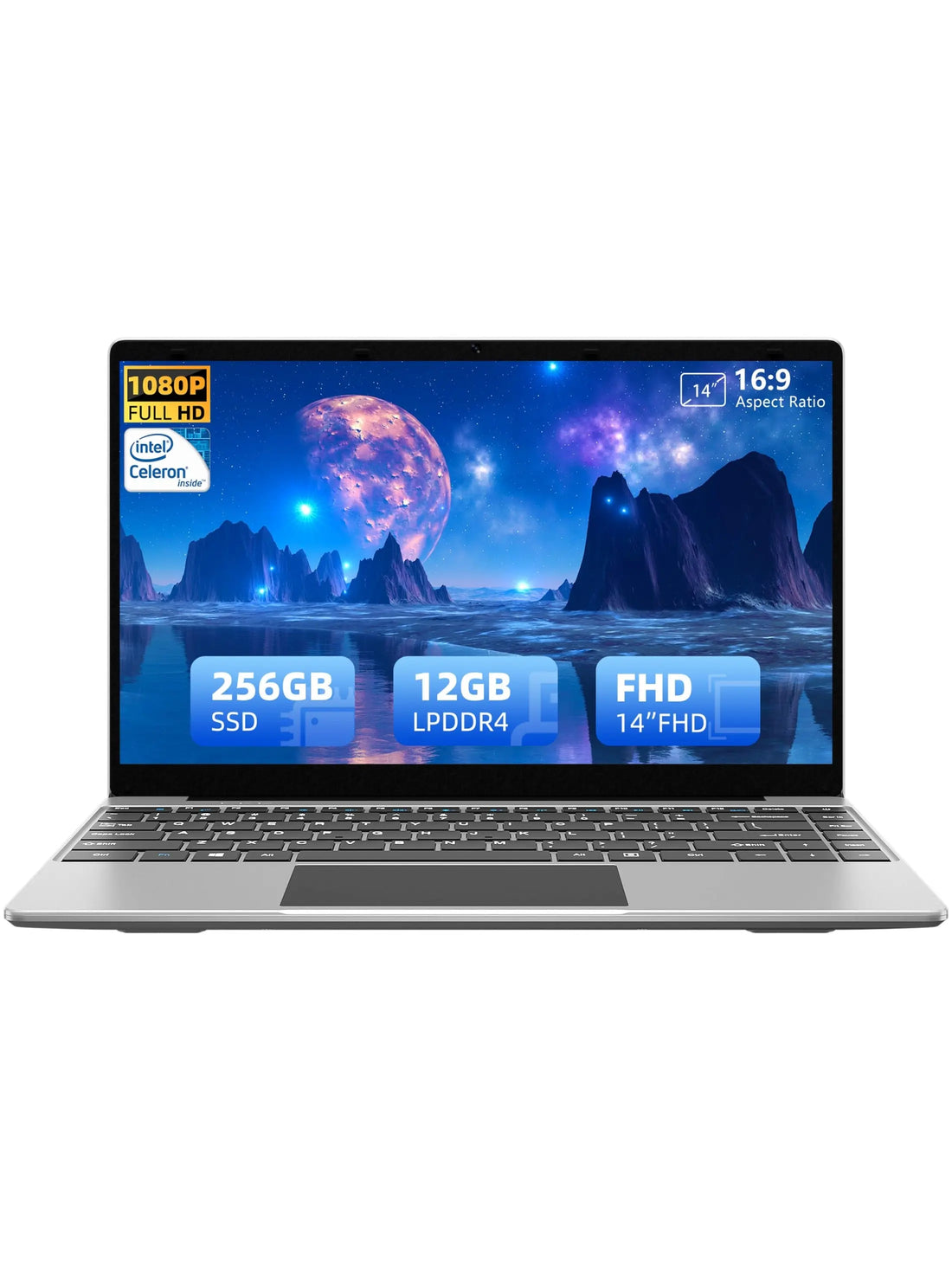 jumper Laptop, Laptops Computer 14", Intel Celeron J4105 CPU(Up to 2.5GHz), Quad Core, 12GB LPDDR4 256GB SSD, FHD 1920x1080 Display, 2 Stereo Speakers - ANM Liquidation