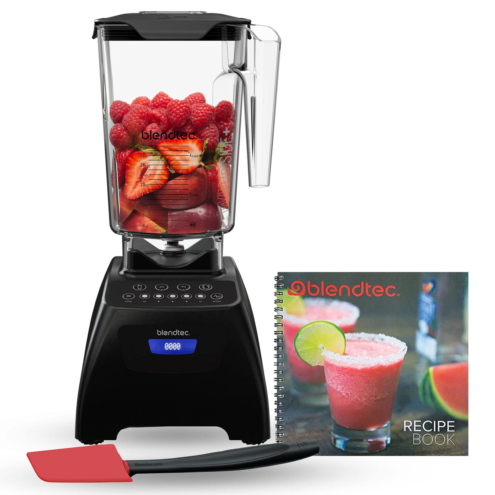 Blendtec Classic 575 Blender, 90 oz WildSide+ Jar, Spoonula Spatula, and Recipe Book Bundle - Black - ANM Liquidation