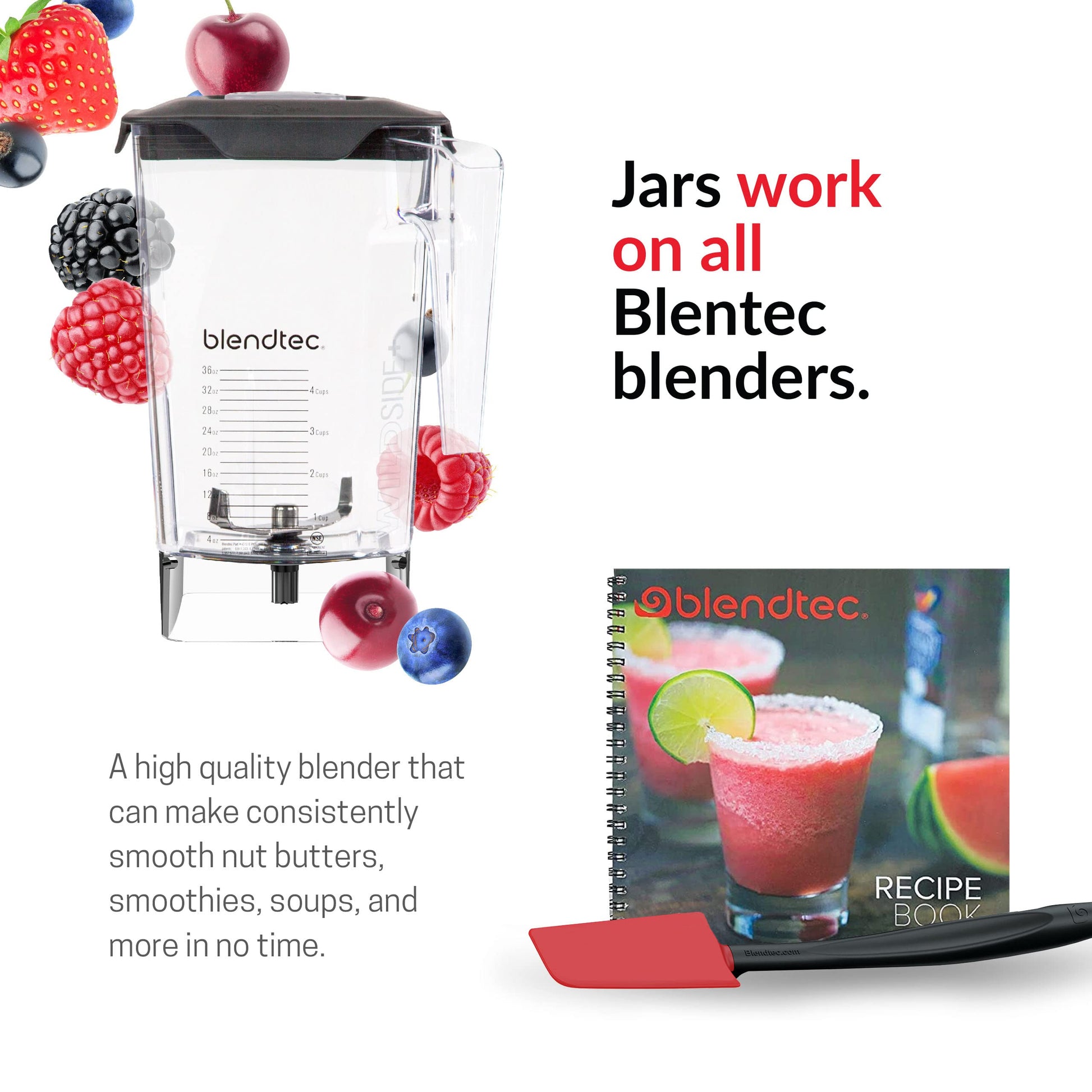 Blendtec Classic 575 Blender, 90 oz WildSide+ Jar, Spoonula Spatula, and Recipe Book Bundle - Black - ANM Liquidation