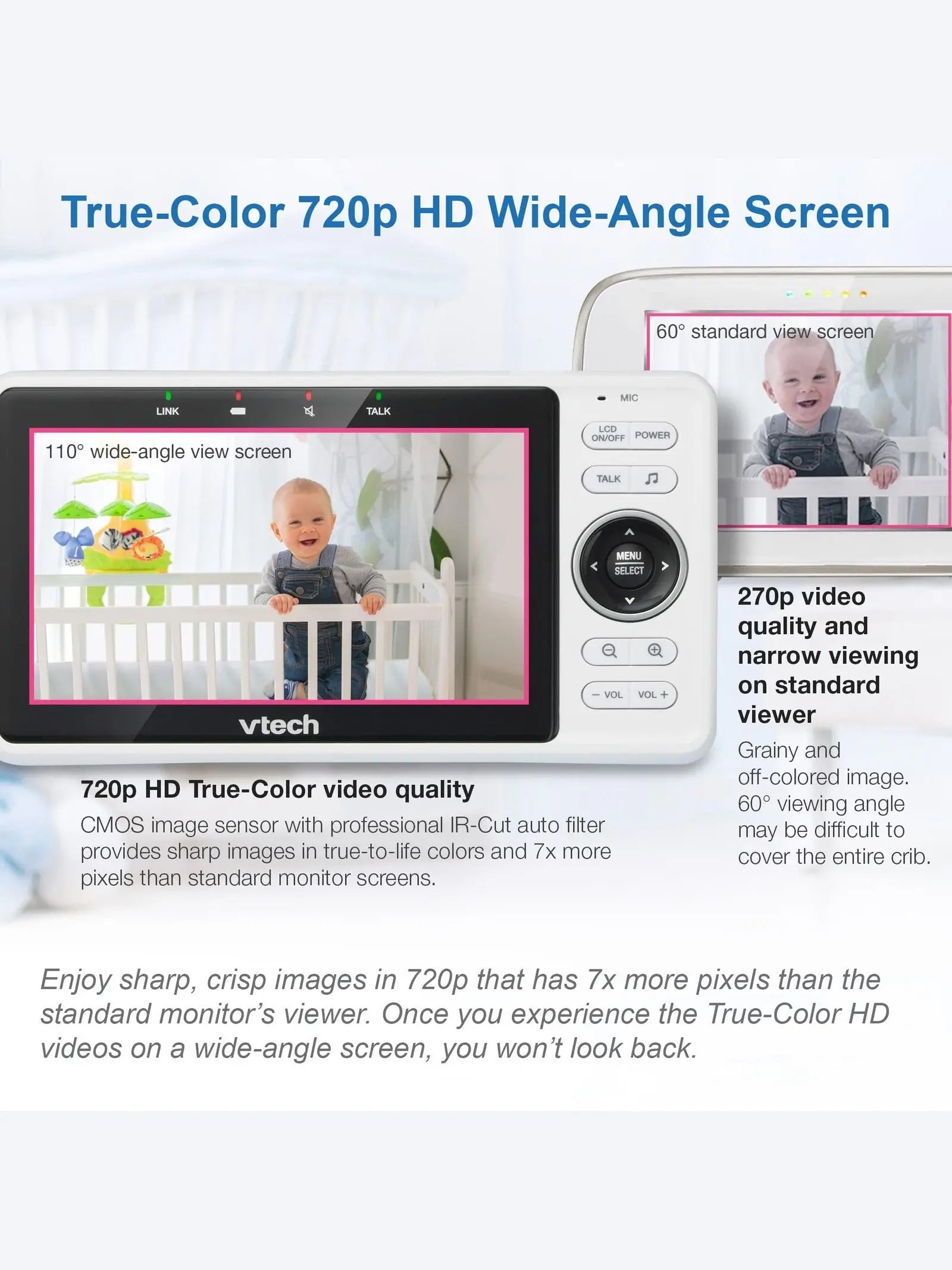 VTech Upgraded Smart WiFi Baby Monitor VM901, 5-inch 720p Display, 1080p Camera, HD NightVision, Fully Remote Pan Tilt Zoom, 2-Way Talk, Free Smart Phone App, Works with iOS, Android