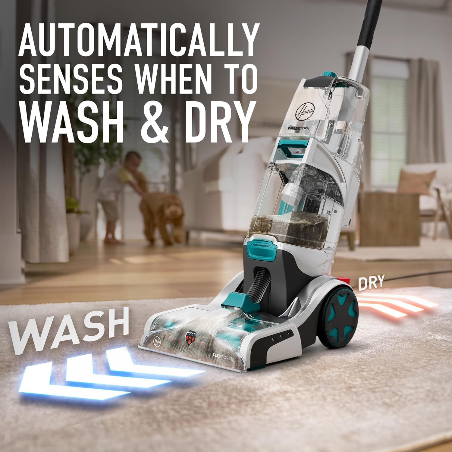 Hoover SmartWash+ Automatic Carpet Cleaner Machine, for Carpet and Upholstery, Deep Cleaning Carpet Shampooer, Carpet Deodorizer and Pet Stain Remover FH52000, Turquoise ANM Liquidation