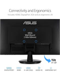 ASUS VA24DQ 23.8” Monitor, 1080P Full HD, 75Hz, IPS, Adaptive-Sync/FreeSync, Eye Care, HDMI DisplayPort VGA, Frameless, VESA Wall Mountable ,BLACK