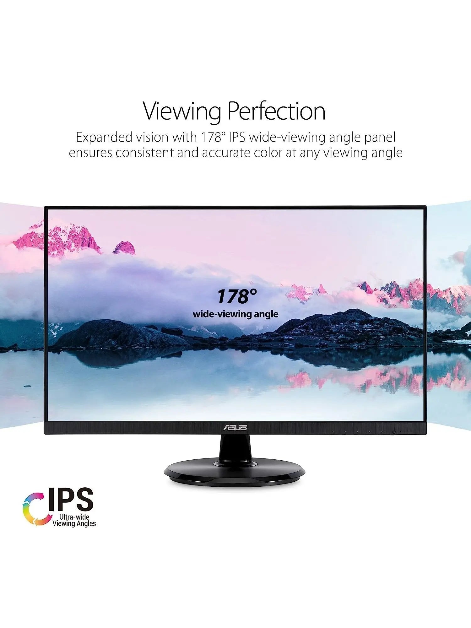 ASUS VA24DQ 23.8” Monitor, 1080P Full HD, 75Hz, IPS, Adaptive-Sync/FreeSync, Eye Care, HDMI DisplayPort VGA, Frameless, VESA Wall Mountable ,BLACK