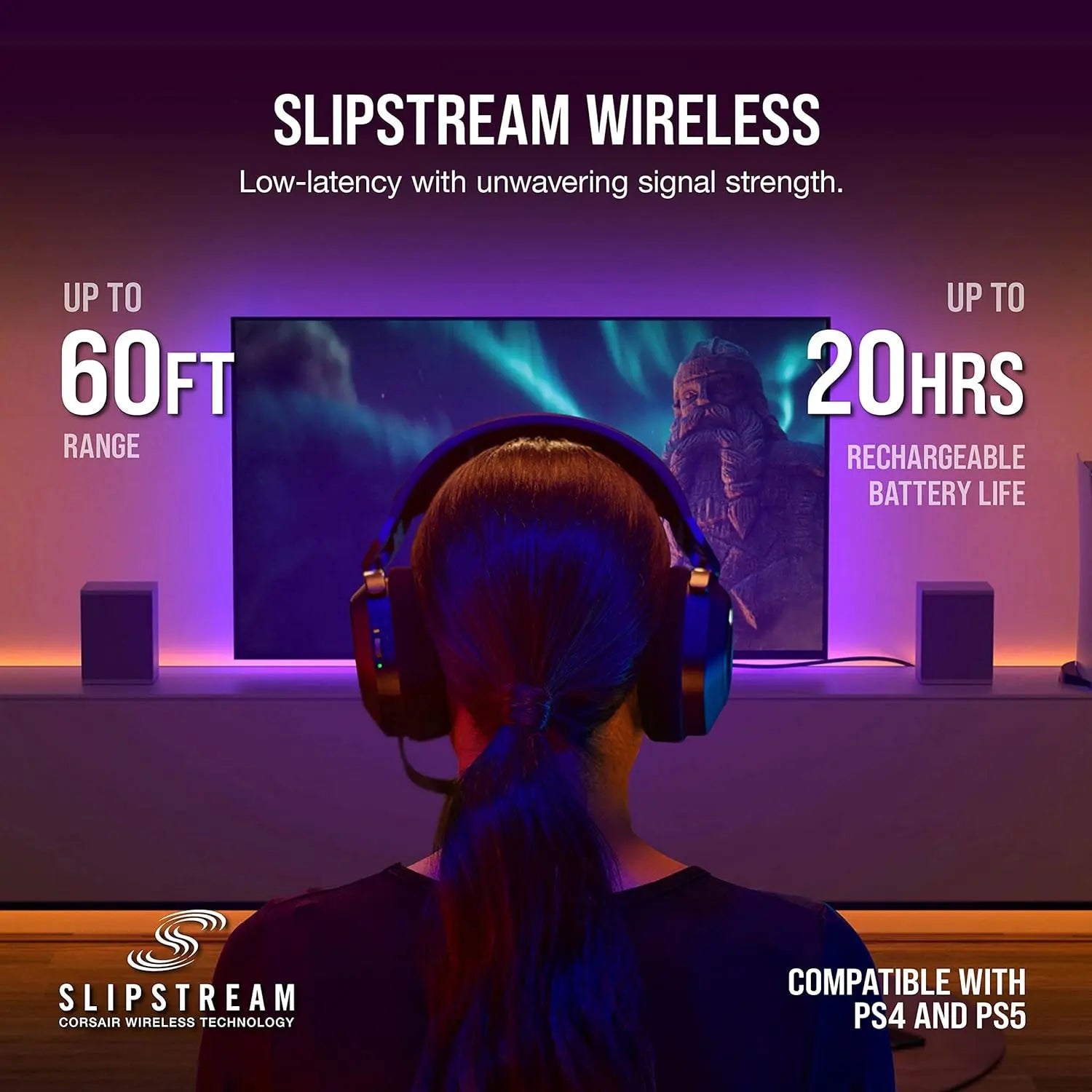 CORSAIR HS80 RGB WIRELESS Multiplatform Gaming Headset - Dolby Atmos - Lightweight Comfort Design - Broadcast Quality Microphone - iCUE Compatible - PC, Mac, PS5, PS4 - Black - ANM Liquidation