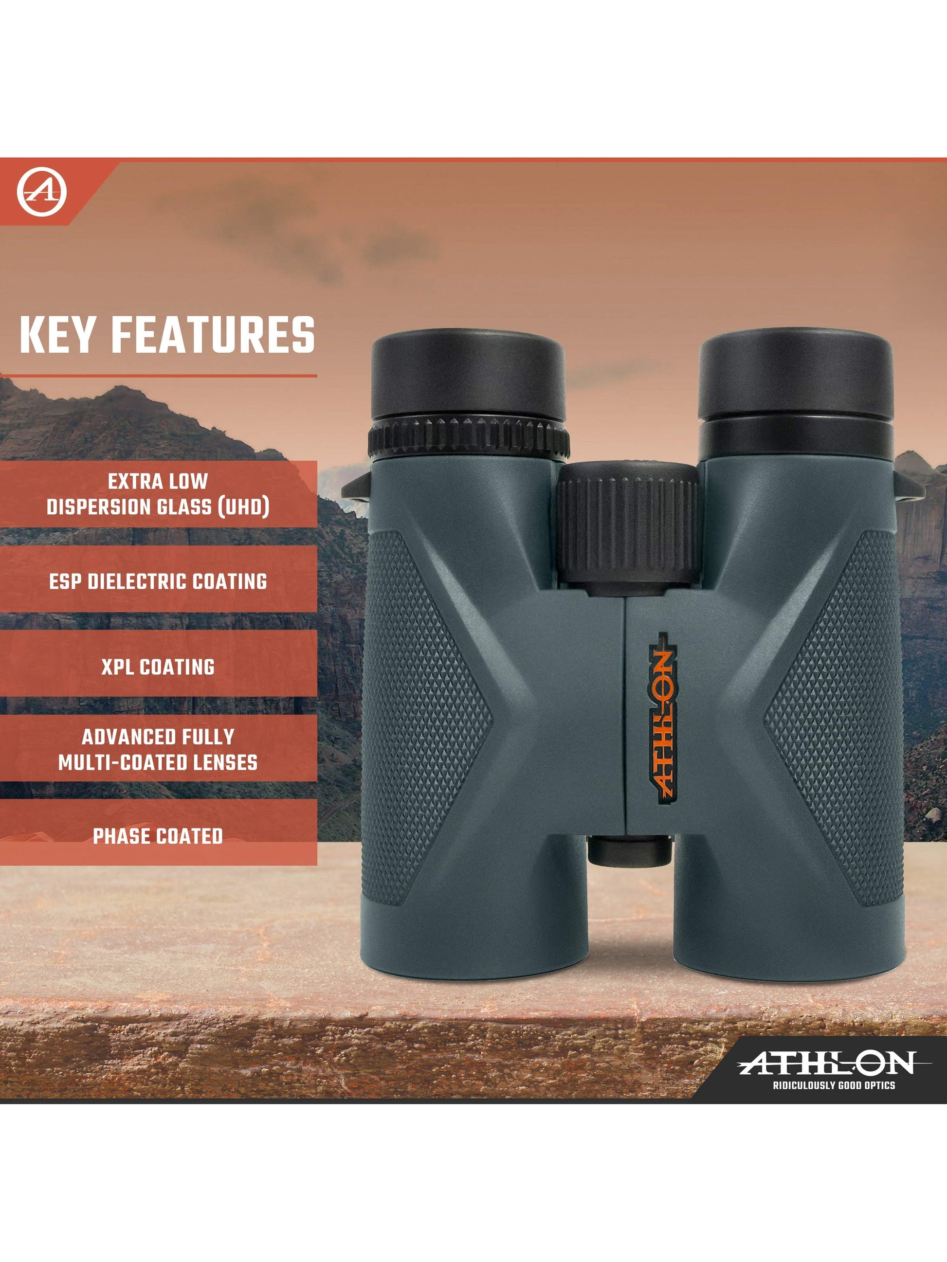 Athlon Optics 8x42 Midas UHD Gray Binoculars with ED Glass for Adults and Kids, High-Powered Binoculars for Hunting, Birdwatching, and More ANM Liquidation