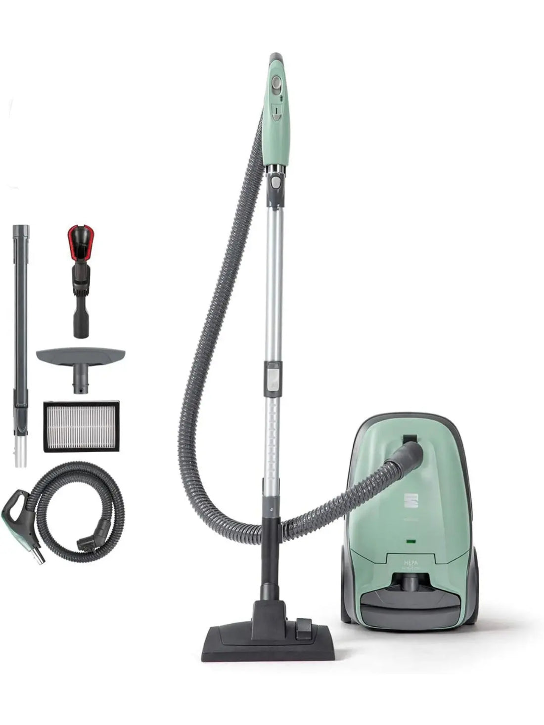 Kenmore pet friendly lightweight bagged canister vacuum cleaner with extended telescoping wand, HEPA filter, retractable cord, and 2 cleaning tools, Green - ANM Liquidation